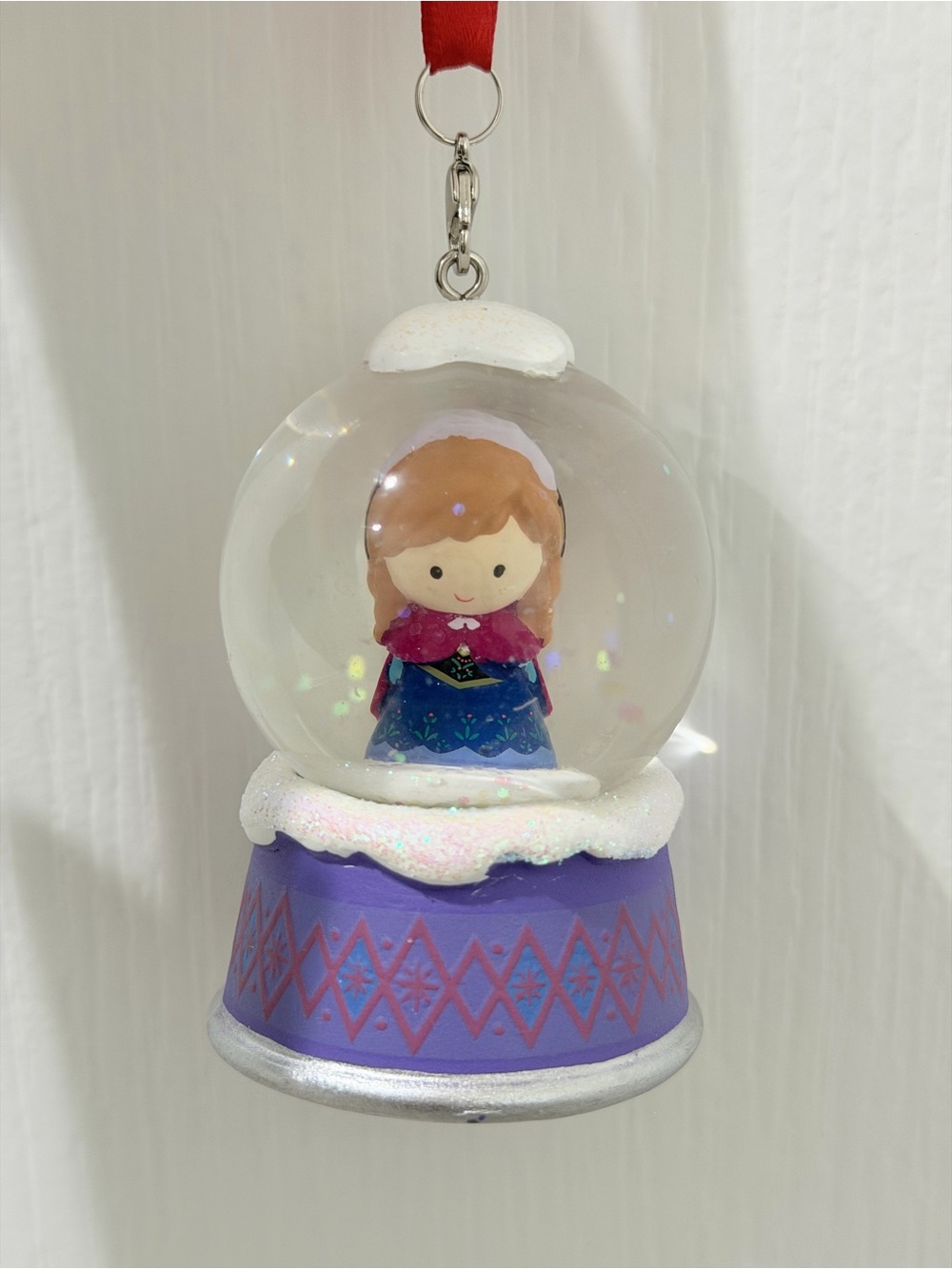 Disney Purple and Red Snow Globe Ornament with Frozen-style Figure